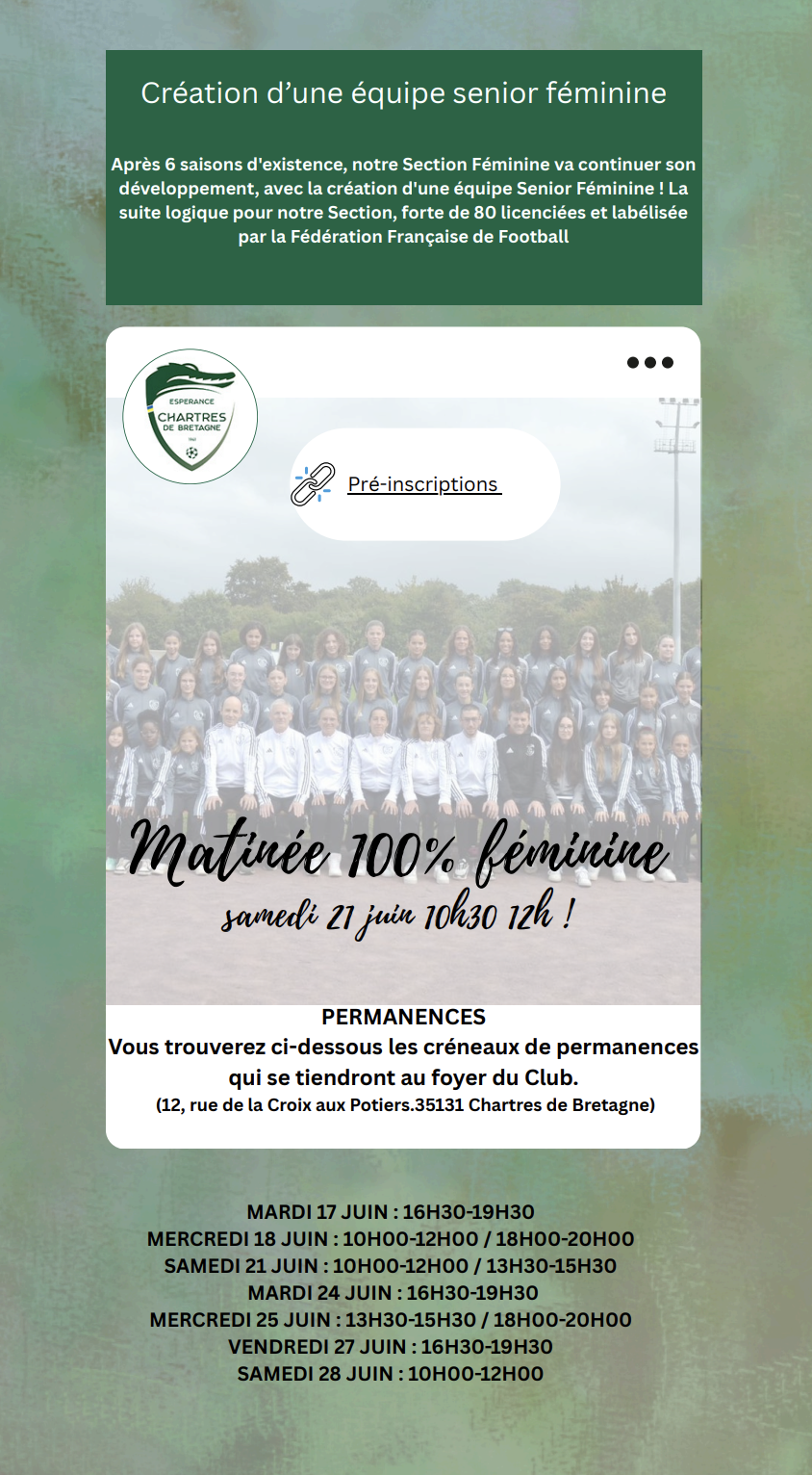 CrÉation D'une Équipe FÉminine SÉniors